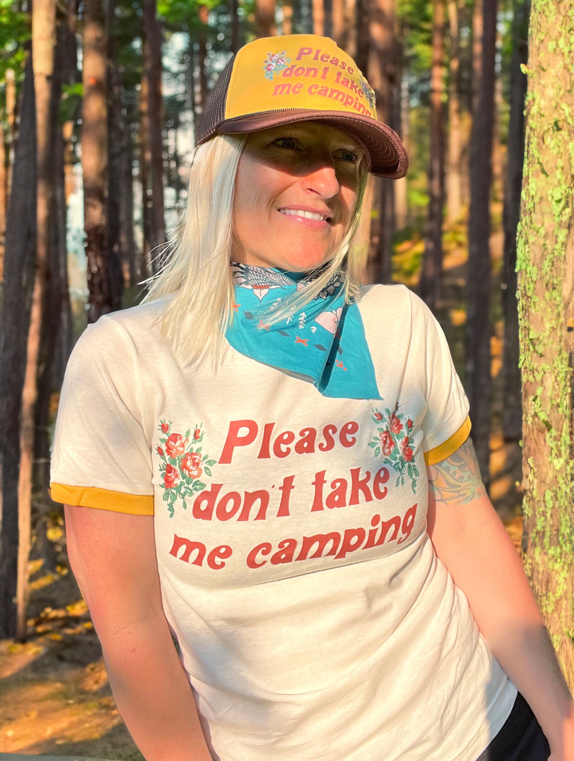 Don t Take Me Camping Trucker Hat Gold Forest The Coin Laundry Print Shop