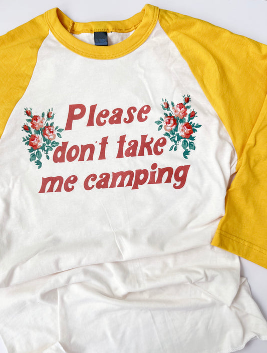 Don't Take Me Camping Baseball Tee - Cream/Yellow