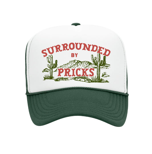 Surrounded By Pricks Mesh Back Baseball Hat - White/Green